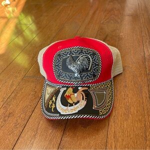 Men’s New 3D Emblem Rooster Embroidered Red Trucker Hat with Rooster Design